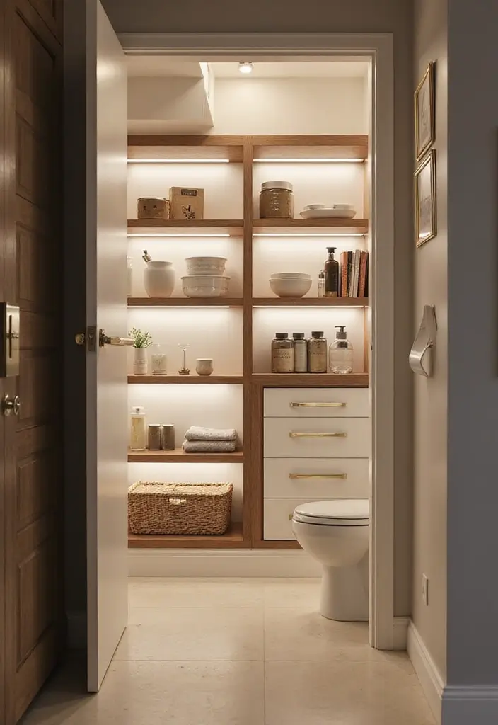25+ Bathroom Closet Ideas to Organize in Style 10 25+ Bathroom Closet Ideas to Organize in Style - 10. Integrated Lighting Solutions