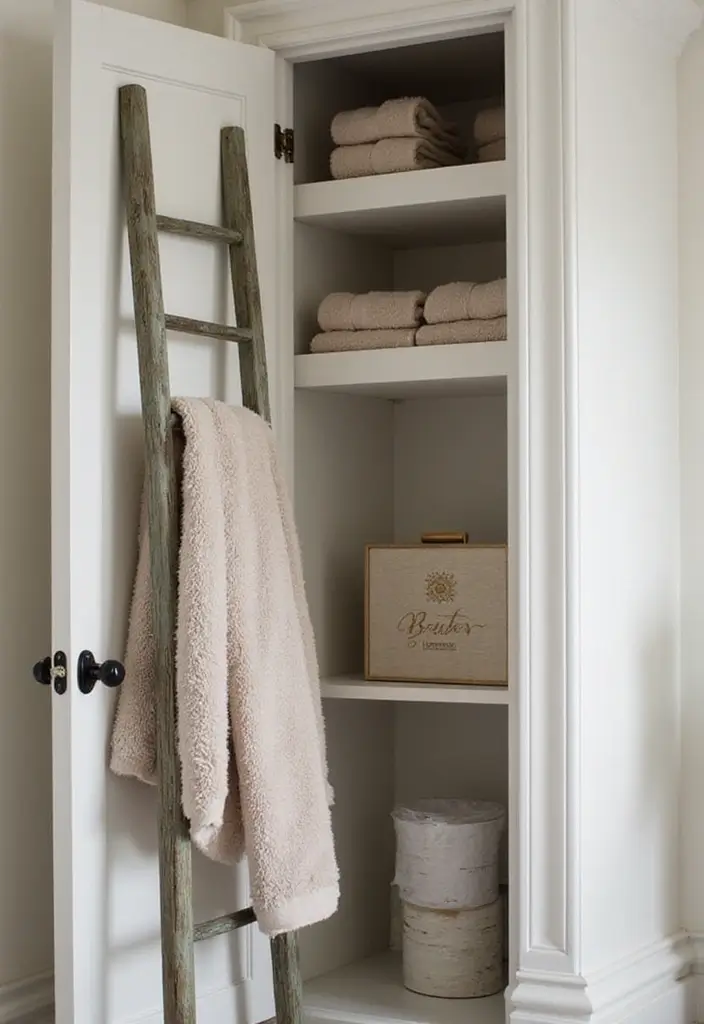 25+ Bathroom Closet Ideas to Organize in Style 13 25+ Bathroom Closet Ideas to Organize in Style - 13. Bathroom Ladder for Towels