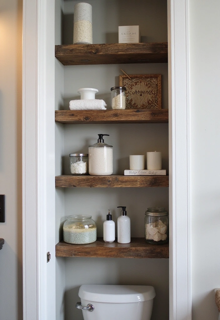 25+ Bathroom Closet Ideas to Organize in Style 17 25+ Bathroom Closet Ideas to Organize in Style - 17. Reclaimed Wood Shelves for an Eco-Friendly Touch