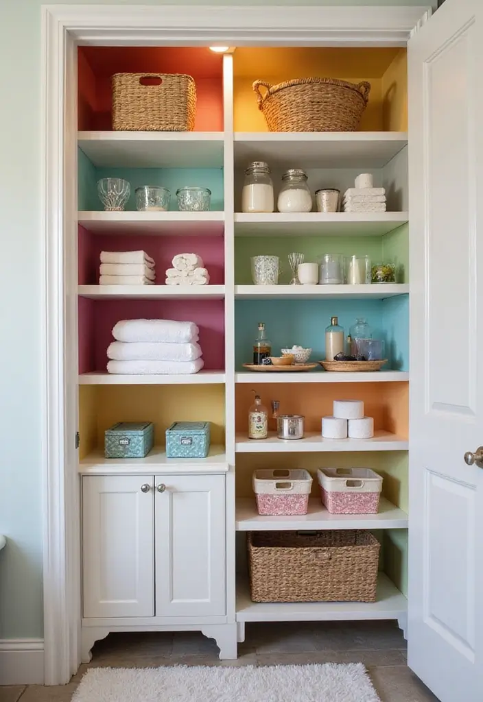 25+ Bathroom Closet Ideas to Organize in Style 18 25+ Bathroom Closet Ideas to Organize in Style - 18. Shelf Liner for Added Style