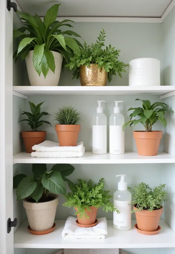 25+ Bathroom Closet Ideas to Organize in Style 20 25+ Bathroom Closet Ideas to Organize in Style - 20. Incorporating Plants for Freshness
