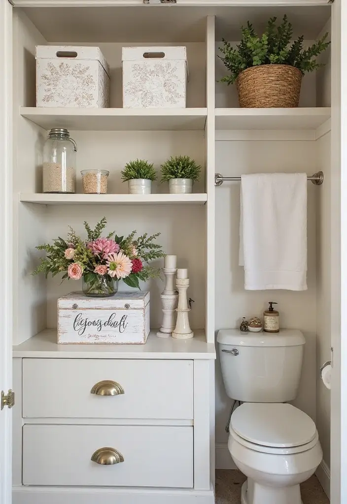 25+ Bathroom Closet Ideas to Organize in Style 24 25+ Bathroom Closet Ideas to Organize in Style - 24. Seasonal Decor for a Personalized Touch