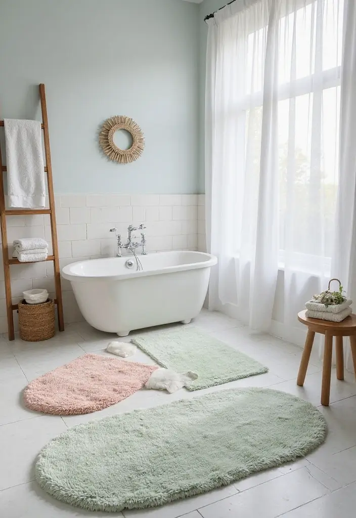 25+ Bathroom Rug Ideas That Pull the Room Together 17 25+ Bathroom Rug Ideas That Pull the Room Together - 17. Soft Pastel Rugs for a Calm Atmosphere