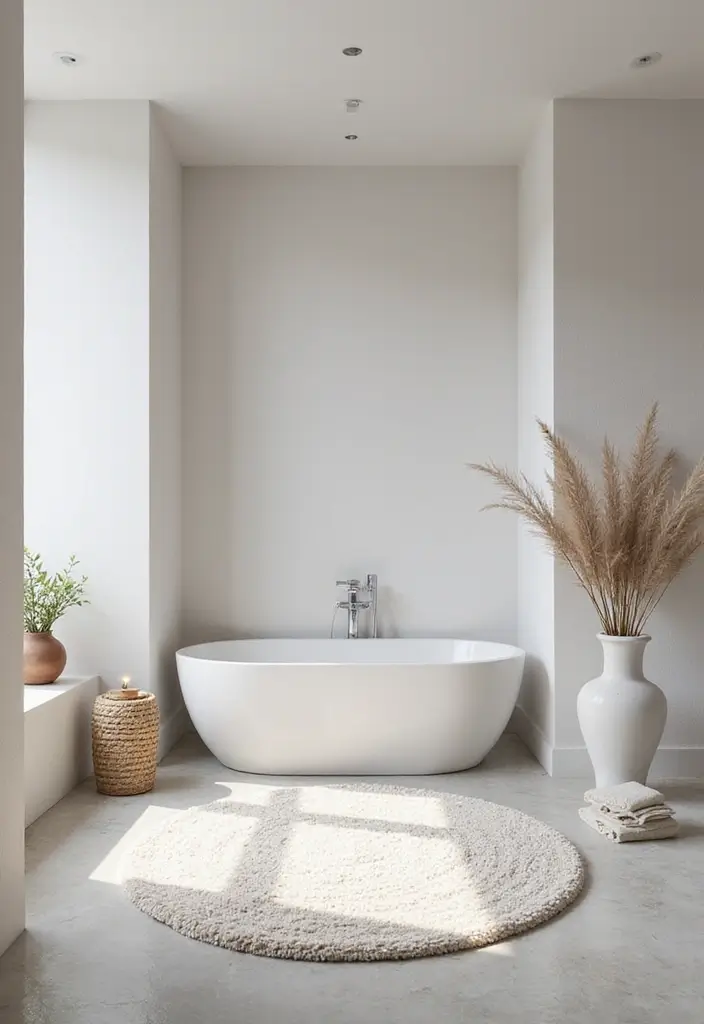 25+ Bathroom Rug Ideas That Pull the Room Together 19 25+ Bathroom Rug Ideas That Pull the Room Together - 19. Minimalist Rugs for Subtle Elegance