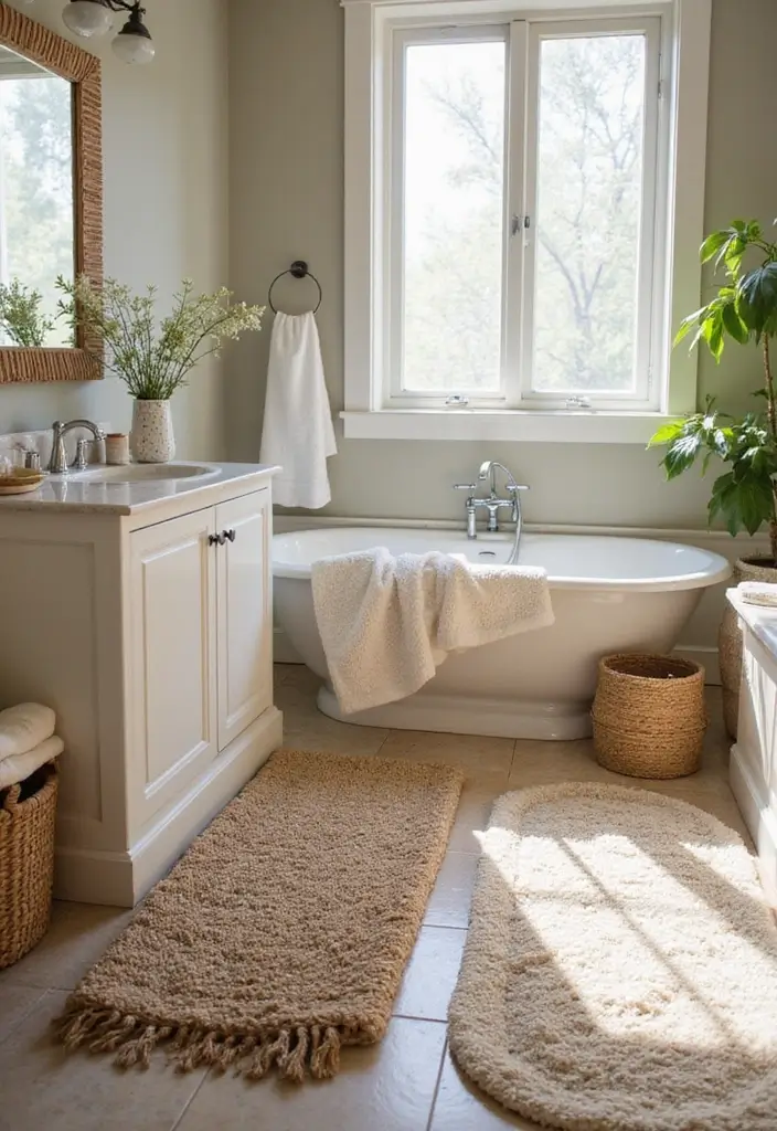 25+ Bathroom Rug Ideas That Pull the Room Together 23 25+ Bathroom Rug Ideas That Pull the Room Together - 23. Textured Rugs for an Inviting Feel
