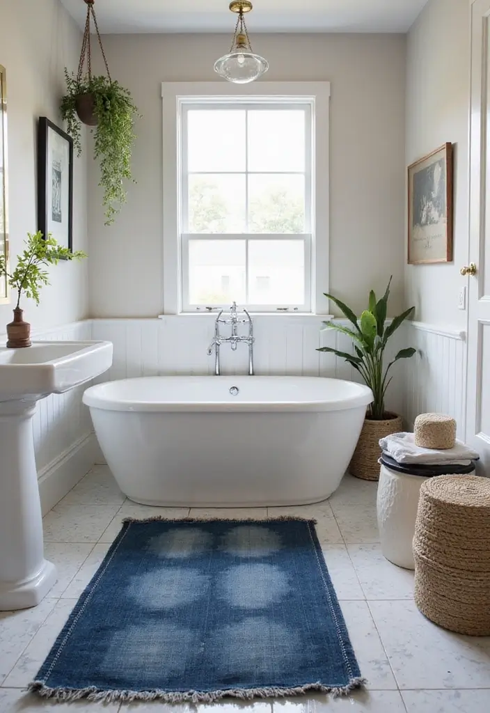 25+ Bathroom Rug Ideas That Pull the Room Together 7 25+ Bathroom Rug Ideas That Pull the Room Together - 7. Upcycled Denim Rugs for a Trendy Look