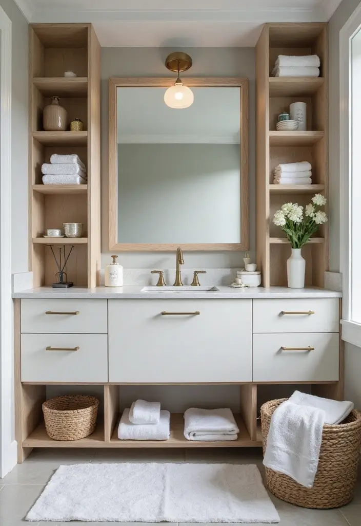 25+ Bathroom Vanity Designs for a Chic Upgrade 14 25+ Bathroom Vanity Designs for a Chic Upgrade - 14. Open Shelving Styles