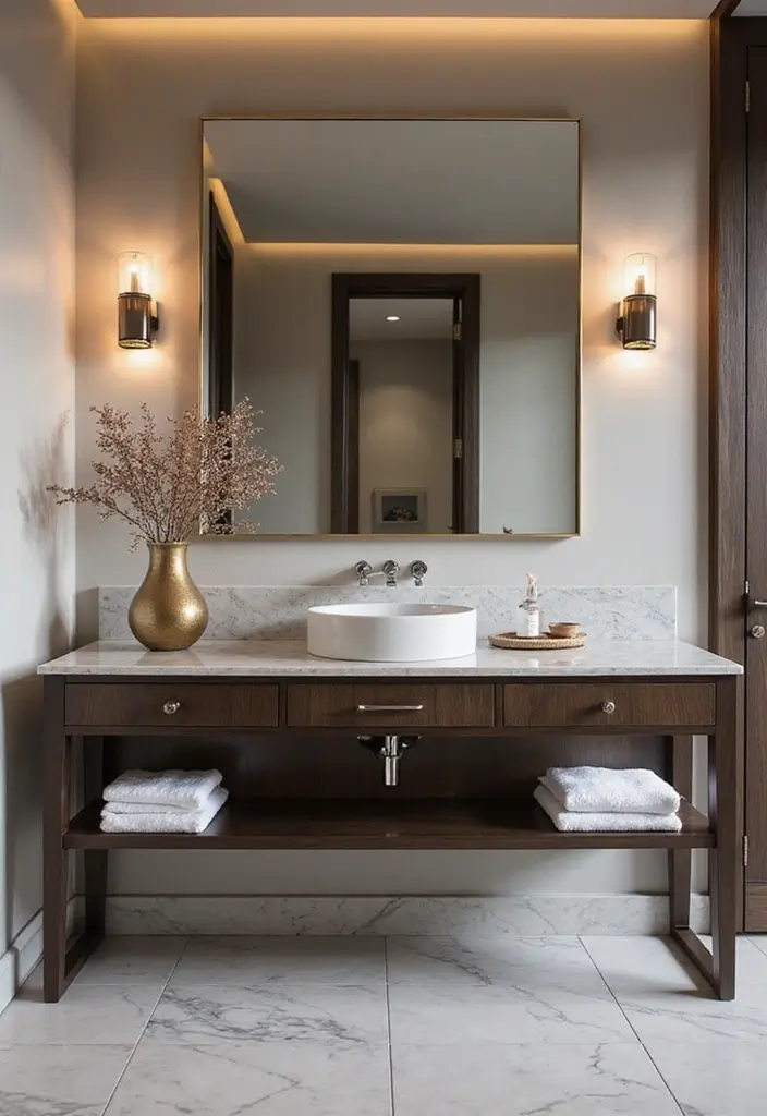 25+ Bathroom Vanity Designs for a Chic Upgrade 22 25+ Bathroom Vanity Designs for a Chic Upgrade - 22. Modern Glam Looks