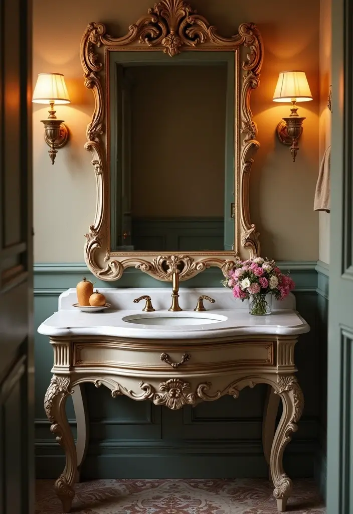 25+ Bathroom Vanity Designs for a Chic Upgrade 3 25+ Bathroom Vanity Designs for a Chic Upgrade - 3. Vintage Glamour