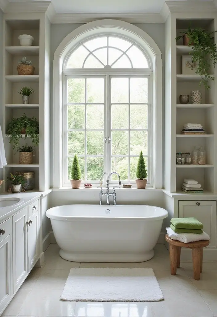 25+ Bathroom with Window Ideas for Natural Light Lovers - 17. Built-In Shelves Around Windows