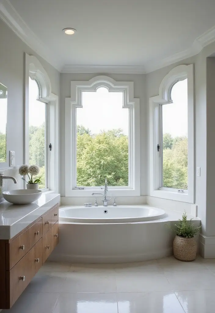 25+ Bathroom with Window Ideas for Natural Light Lovers - 19. Geometric Window Designs