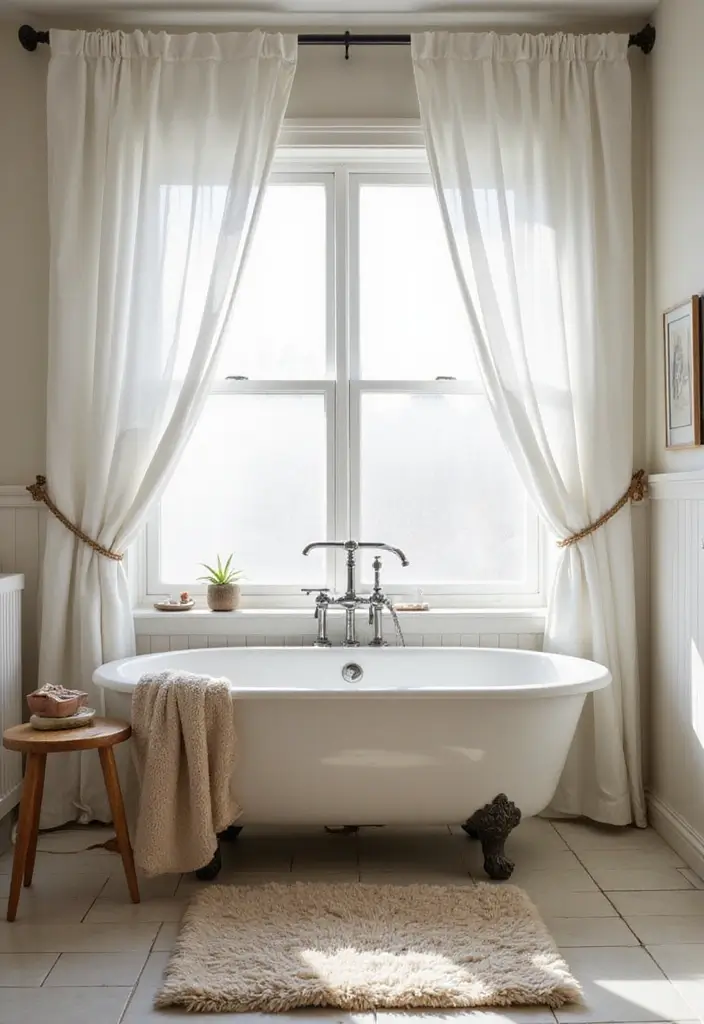 25+ Bathroom with Window Ideas for Natural Light Lovers - 3. Window Treatments That Shine