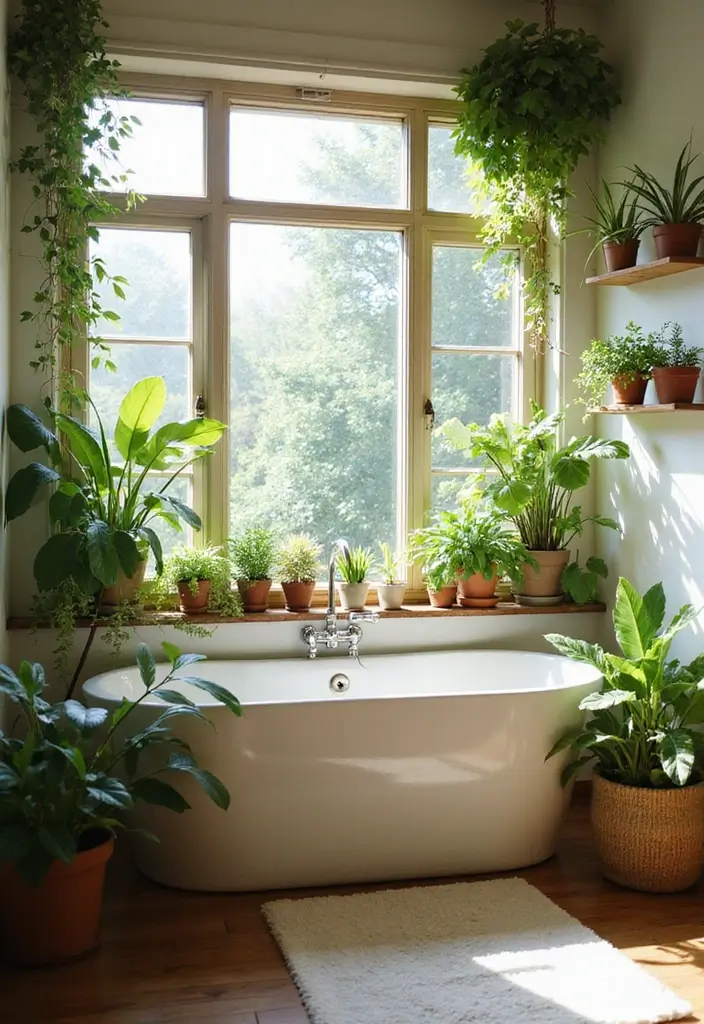 25+ Bathroom with Window Ideas for Natural Light Lovers - 5. Add Greenery for Freshness