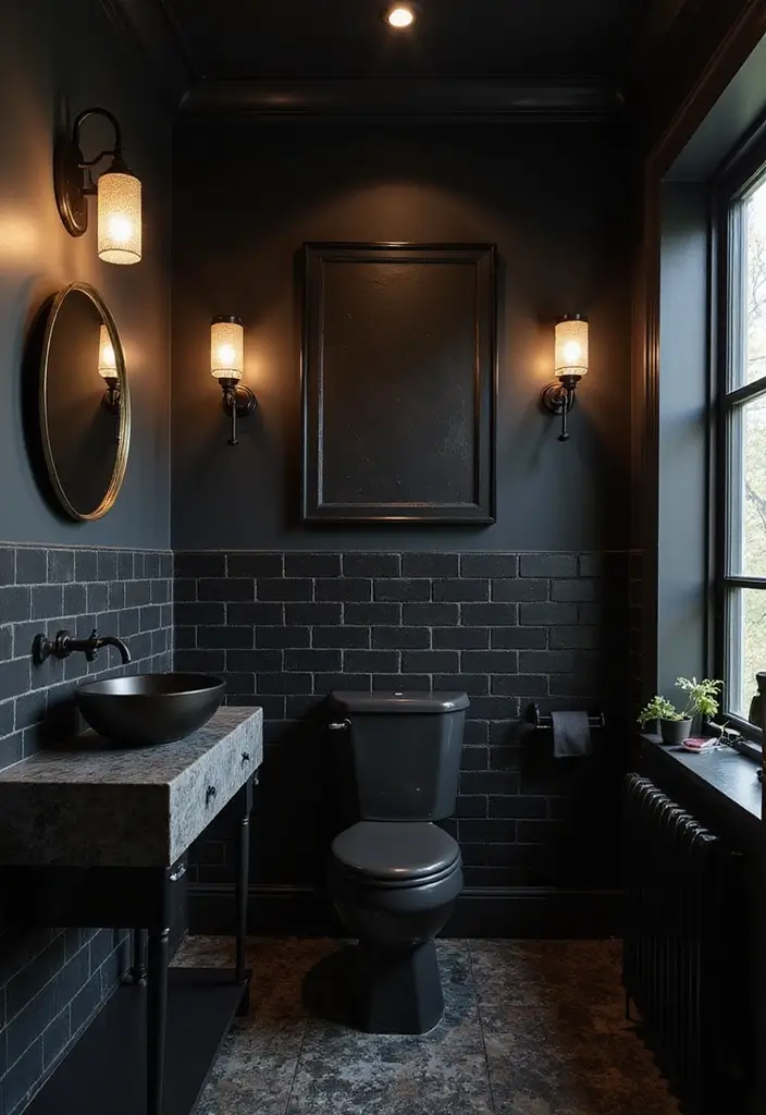 25+ Black Bathroom Ideas for a Bold Statement 11 25+ Black Bathroom Ideas for a Bold Statement - 11. Creative Lighting Solutions