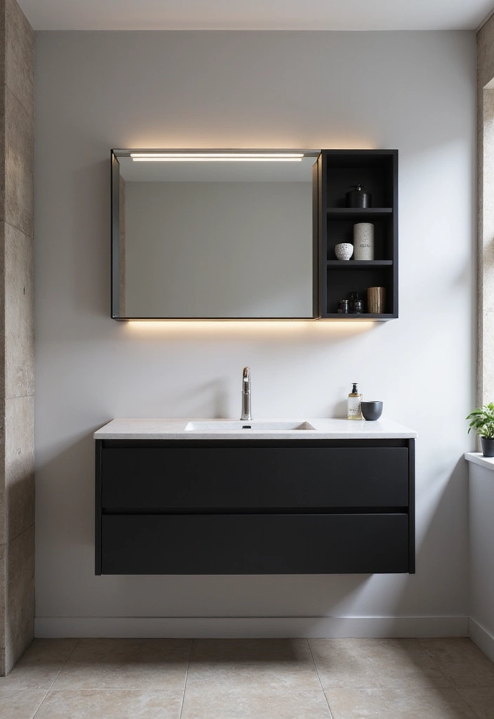 25+ Black Bathroom Ideas for a Bold Statement 14 25+ Black Bathroom Ideas for a Bold Statement - 14. Floating Vanities