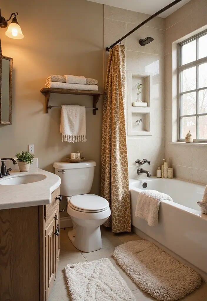 25+ Black Bathroom Ideas for a Bold Statement 15 25+ Black Bathroom Ideas for a Bold Statement - 15. Layered Textiles