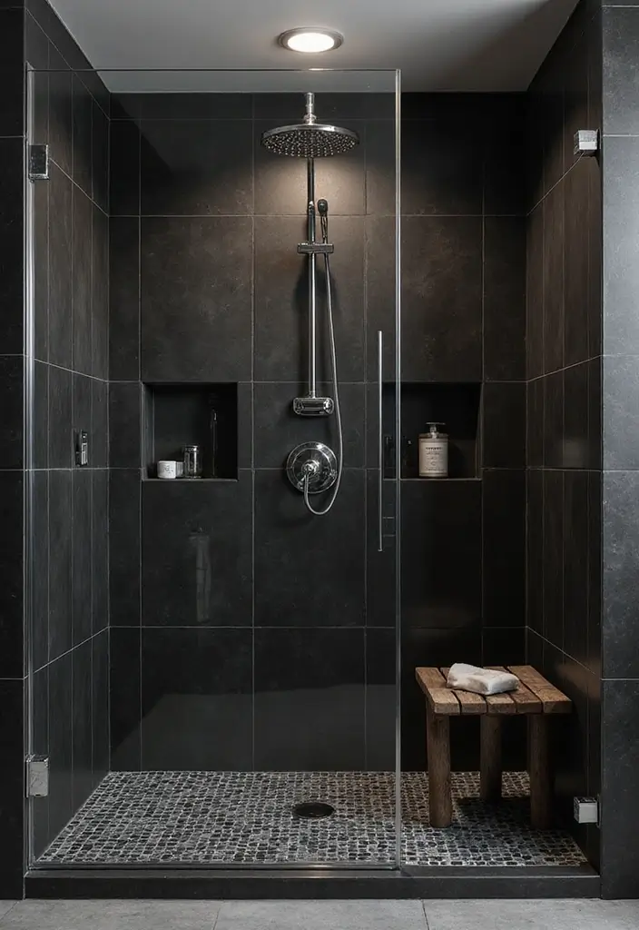 25+ Black Bathroom Ideas for a Bold Statement 16 25+ Black Bathroom Ideas for a Bold Statement - 16. Unique Shower Designs