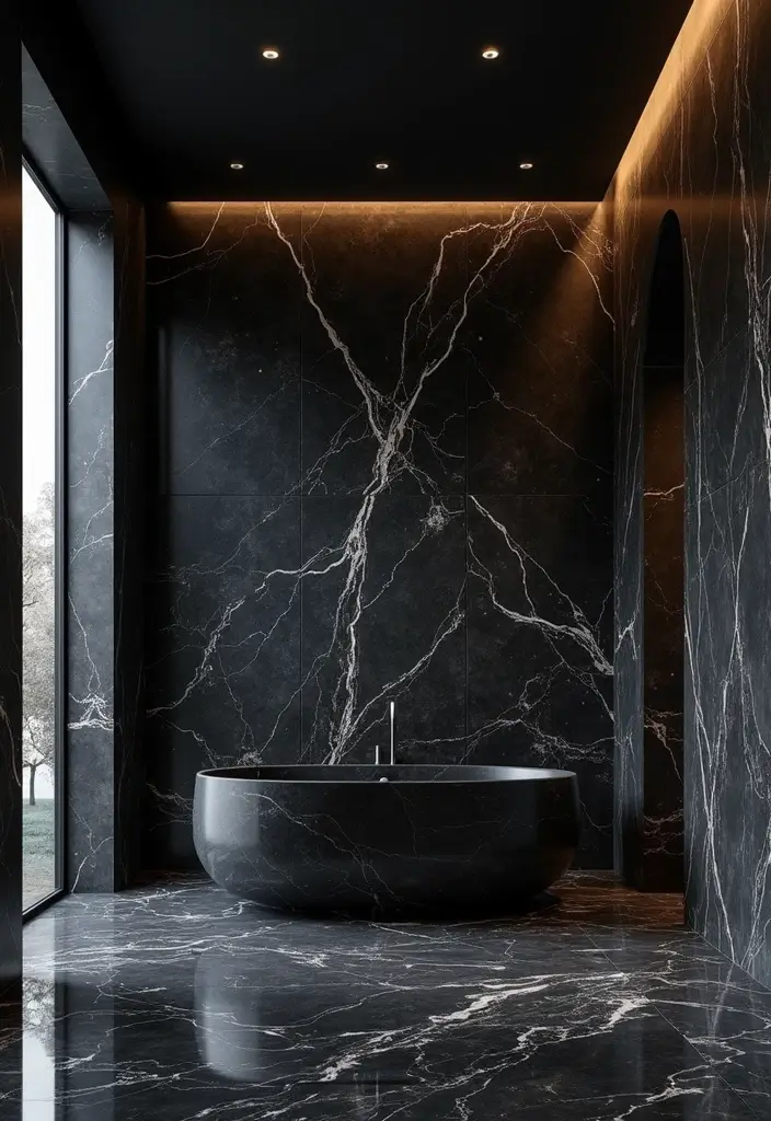 25+ Black Bathroom Ideas for a Bold Statement 3 25+ Black Bathroom Ideas for a Bold Statement - 3. Luxurious Black Marble