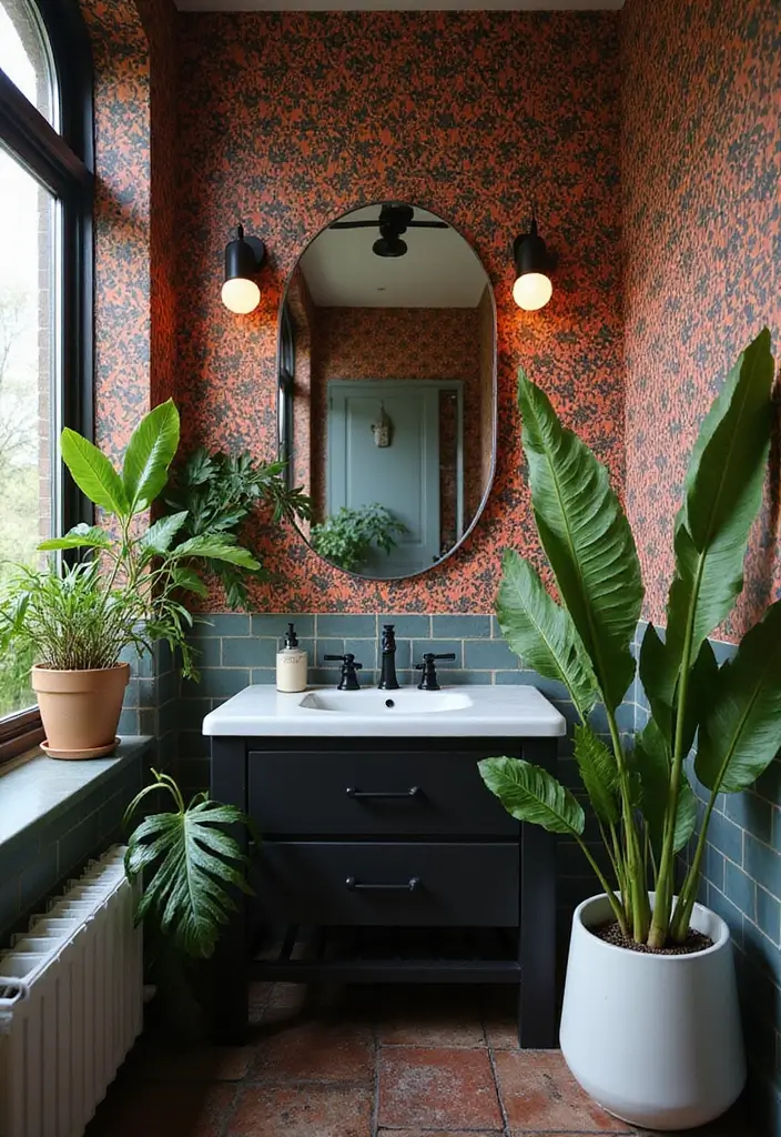 25+ Black Bathroom Ideas for a Bold Statement 6 25+ Black Bathroom Ideas for a Bold Statement - 6. Bold Wallpaper