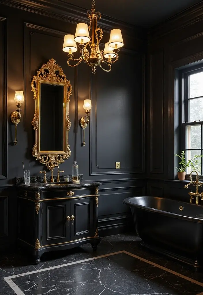 25+ Black and Gold Bathroom Ideas for a Glamorous Touch 1 25+ Black and Gold Bathroom Ideas for a Glamorous Touch - 1. Dramatic Black Walls