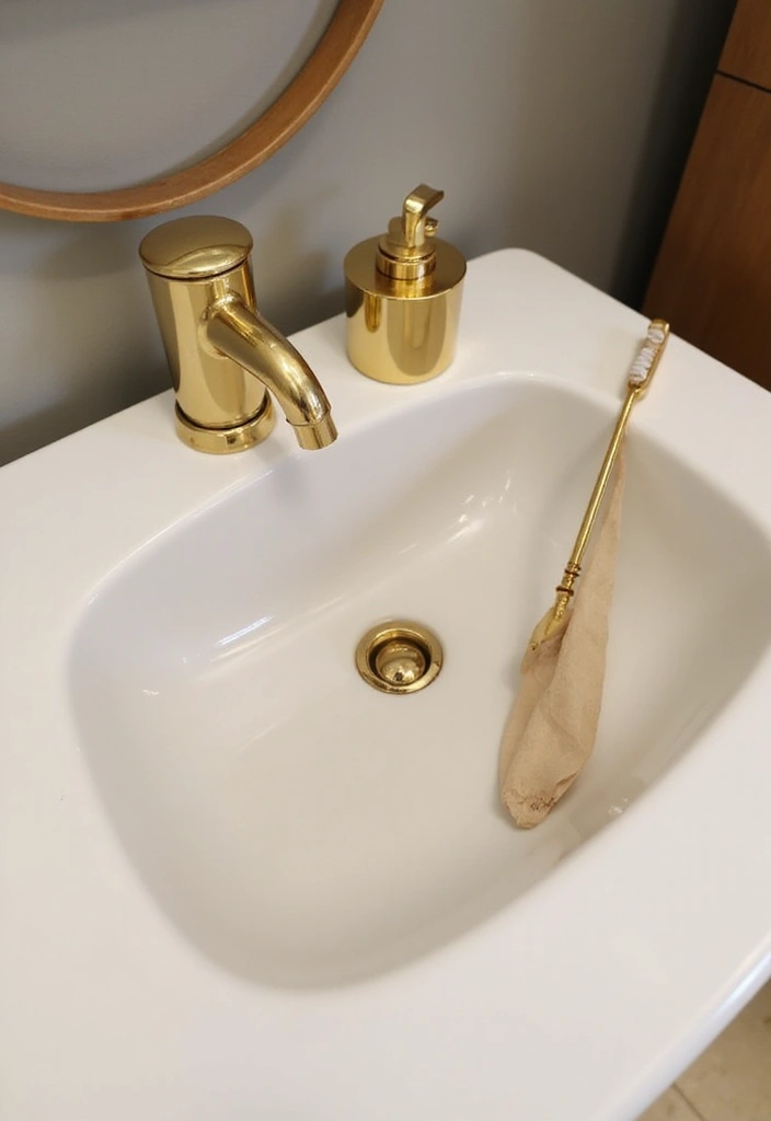 25+ Black and Gold Bathroom Ideas for a Glamorous Touch 15 25+ Black and Gold Bathroom Ideas for a Glamorous Touch - 15. Gold Accessories for the Sink