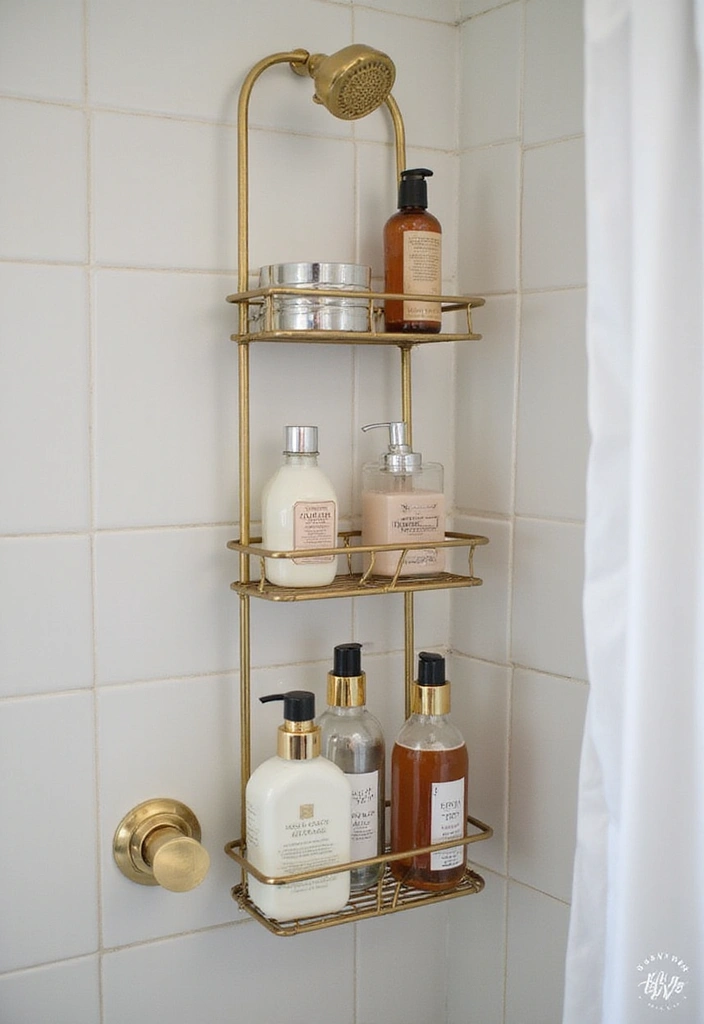 25+ Black and Gold Bathroom Ideas for a Glamorous Touch 17 25+ Black and Gold Bathroom Ideas for a Glamorous Touch - 17. Luxe Shower Caddies