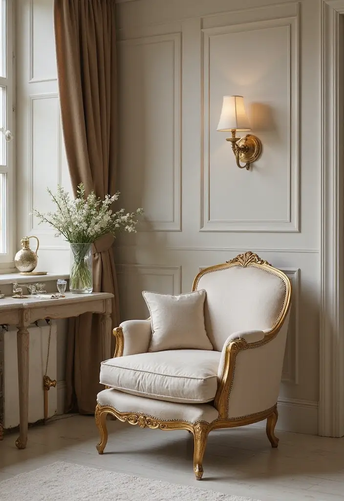 25+ Black and Gold Bathroom Ideas for a Glamorous Touch 18 25+ Black and Gold Bathroom Ideas for a Glamorous Touch - 18. Gold Accent Chairs