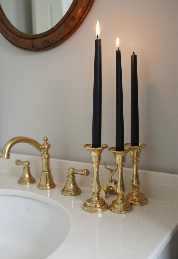 25+ Black and Gold Bathroom Ideas for a Glamorous Touch 20 25+ Black and Gold Bathroom Ideas for a Glamorous Touch - 20. Gold Candle Holders