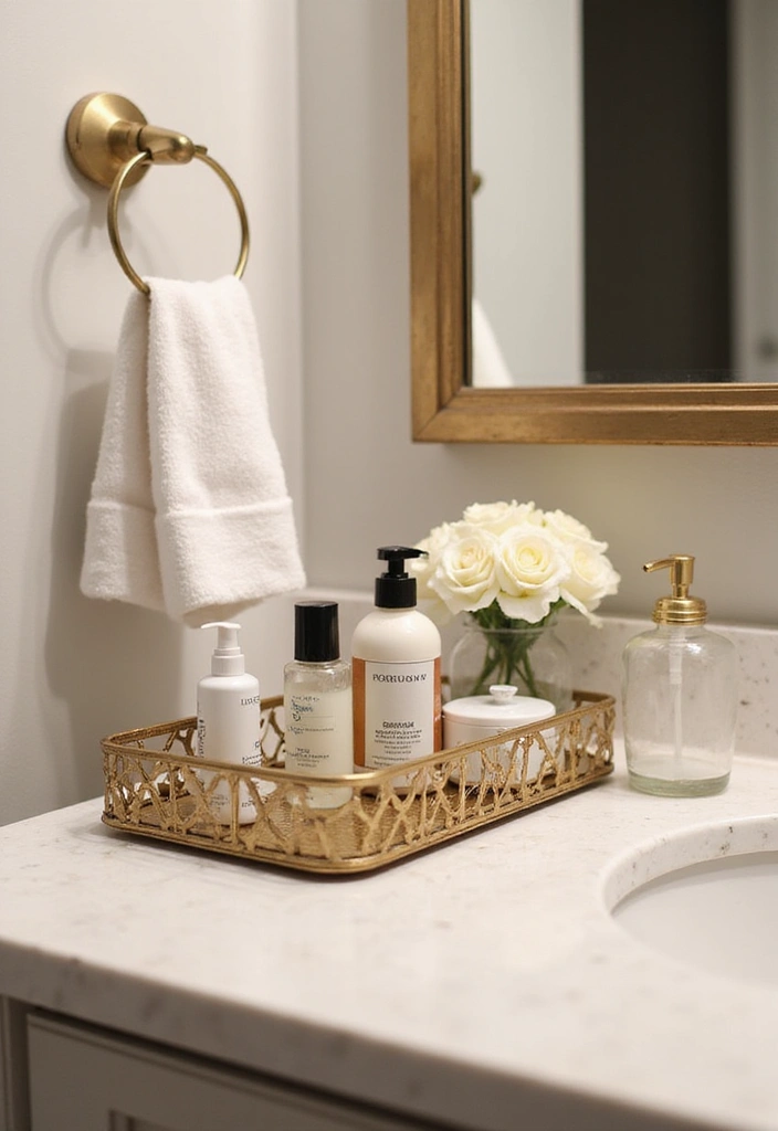 25+ Black and Gold Bathroom Ideas for a Glamorous Touch 22 25+ Black and Gold Bathroom Ideas for a Glamorous Touch - 22. Decorative Trays