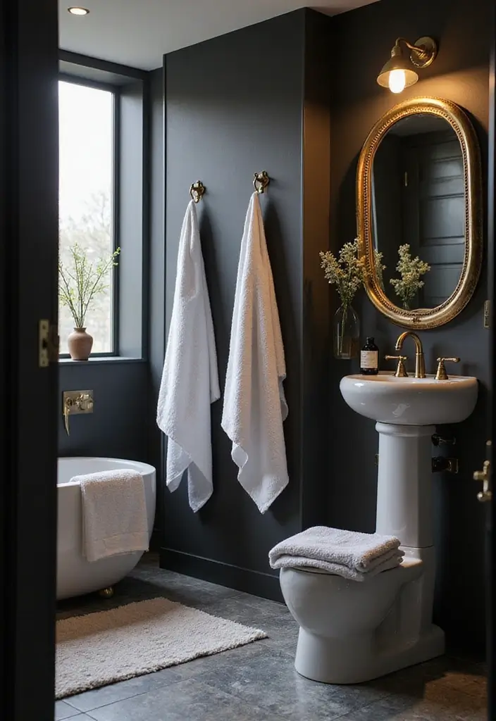 25+ Black and Gold Bathroom Ideas for a Glamorous Touch 23 25+ Black and Gold Bathroom Ideas for a Glamorous Touch - 23. Gold Bath Towel Rings