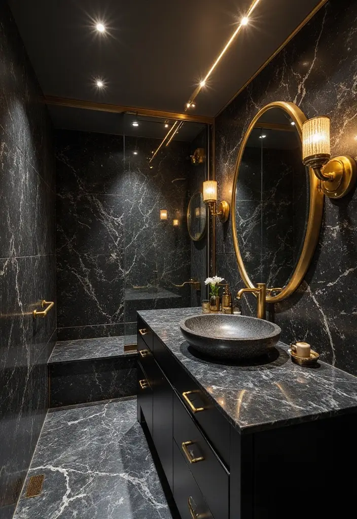 25+ Black and Gold Bathroom Ideas for a Glamorous Touch 4 25+ Black and Gold Bathroom Ideas for a Glamorous Touch - 4. Luxurious Marble Accents