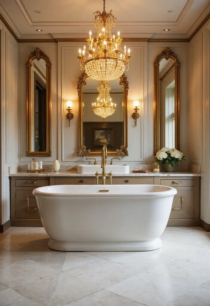 25+ Black and Gold Bathroom Ideas for a Glamorous Touch 5 25+ Black and Gold Bathroom Ideas for a Glamorous Touch - 5. Statement Lighting Fixtures