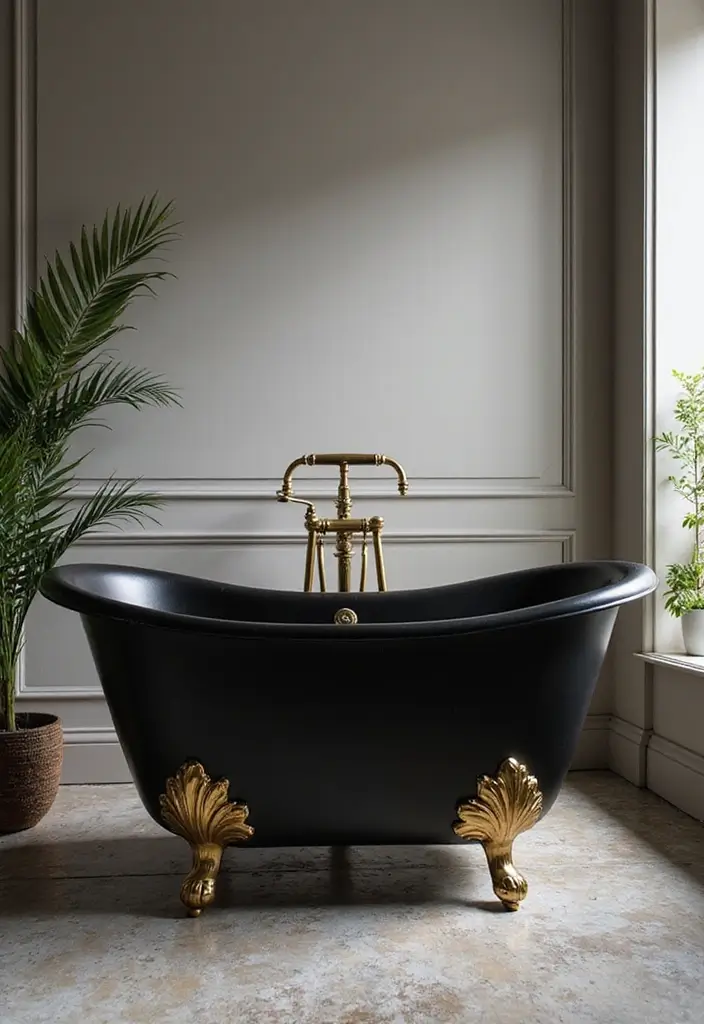 25+ Black and Gold Bathroom Ideas for a Glamorous Touch 6 25+ Black and Gold Bathroom Ideas for a Glamorous Touch - 6. Elegant Bathtub Designs