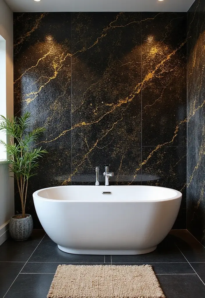 25+ Black and Gold Bathroom Ideas for a Glamorous Touch 7 25+ Black and Gold Bathroom Ideas for a Glamorous Touch - 7. Tiled Glory