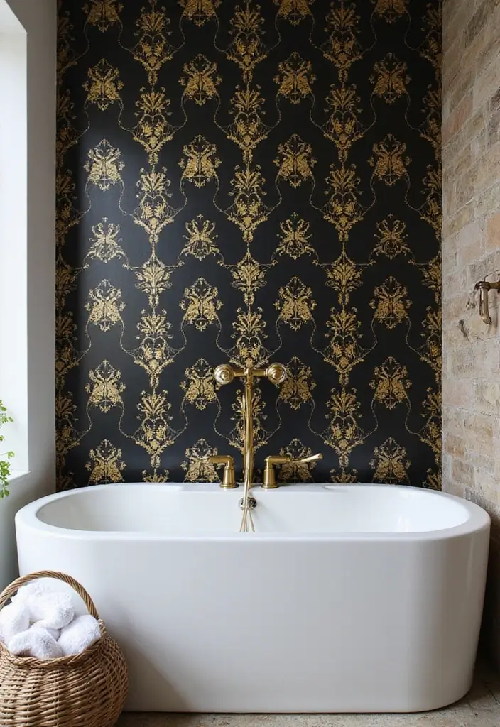 25+ Black and Gold Bathroom Ideas for a Glamorous Touch 9 25+ Black and Gold Bathroom Ideas for a Glamorous Touch - 9. Bold Wallpaper Choices