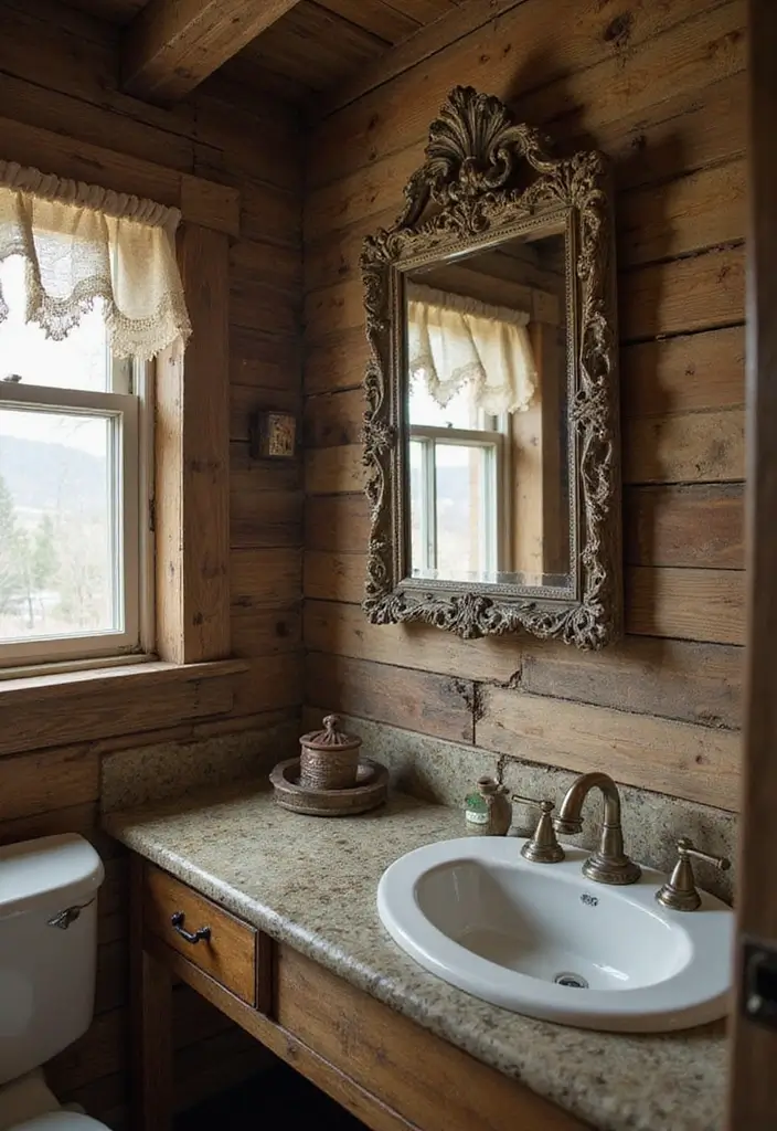 25+ Cabin Bathroom Ideas for a Cozy Rustic Vibe 13 25+ Cabin Bathroom Ideas for a Cozy Rustic Vibe - 13. Vintage Mirrors