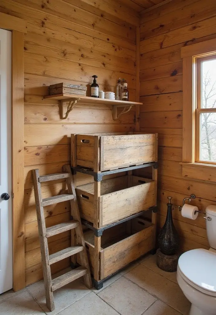25+ Cabin Bathroom Ideas for a Cozy Rustic Vibe 14 25+ Cabin Bathroom Ideas for a Cozy Rustic Vibe - 14. Upcycled Storage Solutions