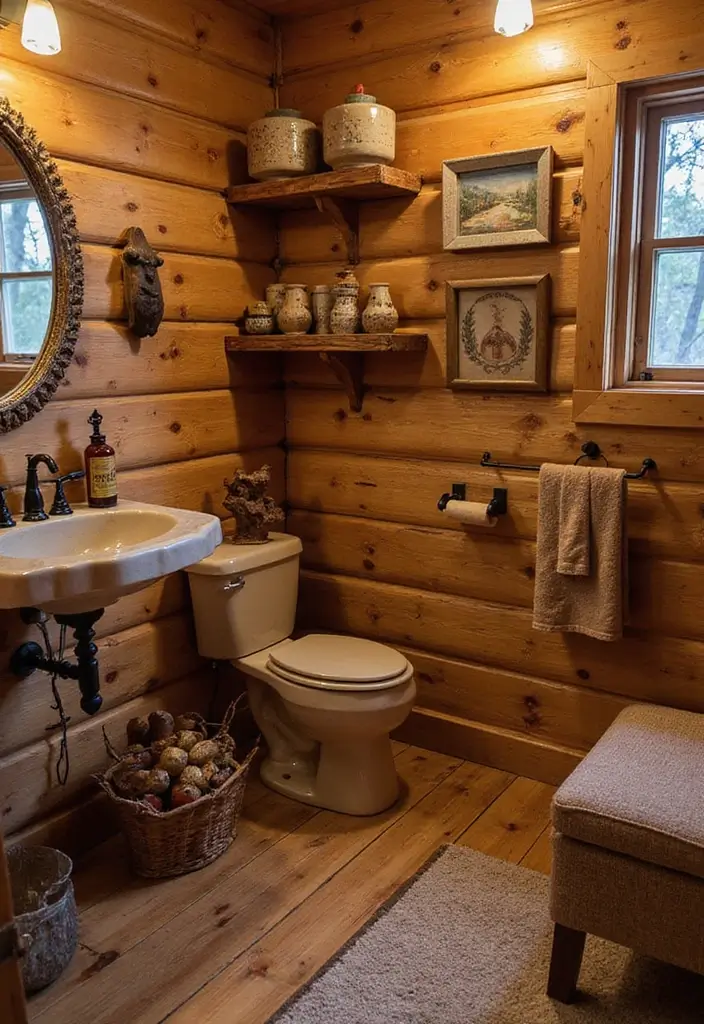 25+ Cabin Bathroom Ideas for a Cozy Rustic Vibe 18 25+ Cabin Bathroom Ideas for a Cozy Rustic Vibe - 18. Folk Art Accents