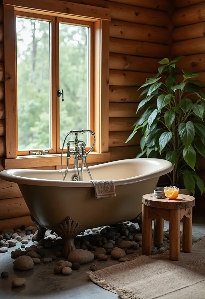 25+ Cabin Bathroom Ideas for a Cozy Rustic Vibe 2 25+ Cabin Bathroom Ideas for a Cozy Rustic Vibe - 2. Nature-Inspired Bathtub