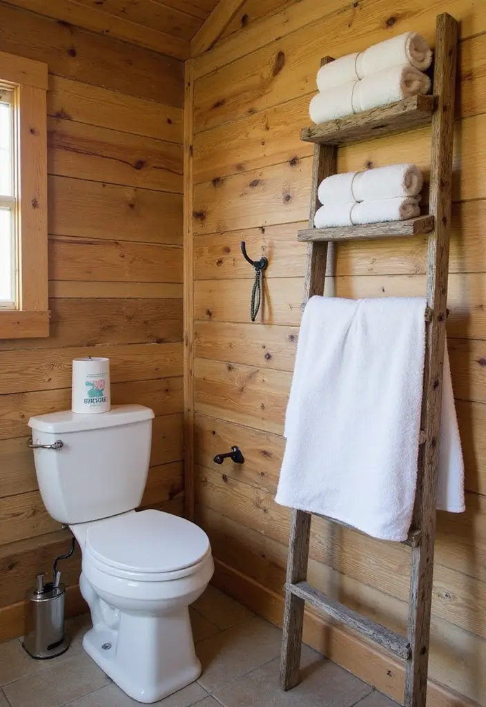 25+ Cabin Bathroom Ideas for a Cozy Rustic Vibe 21 25+ Cabin Bathroom Ideas for a Cozy Rustic Vibe - 21. Creative Towel Storage