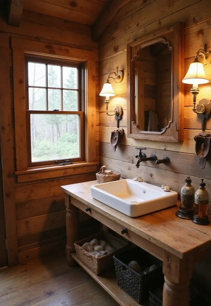 25+ Cabin Bathroom Ideas for a Cozy Rustic Vibe 3 25+ Cabin Bathroom Ideas for a Cozy Rustic Vibe - 3. Vintage Farmhouse Sink
