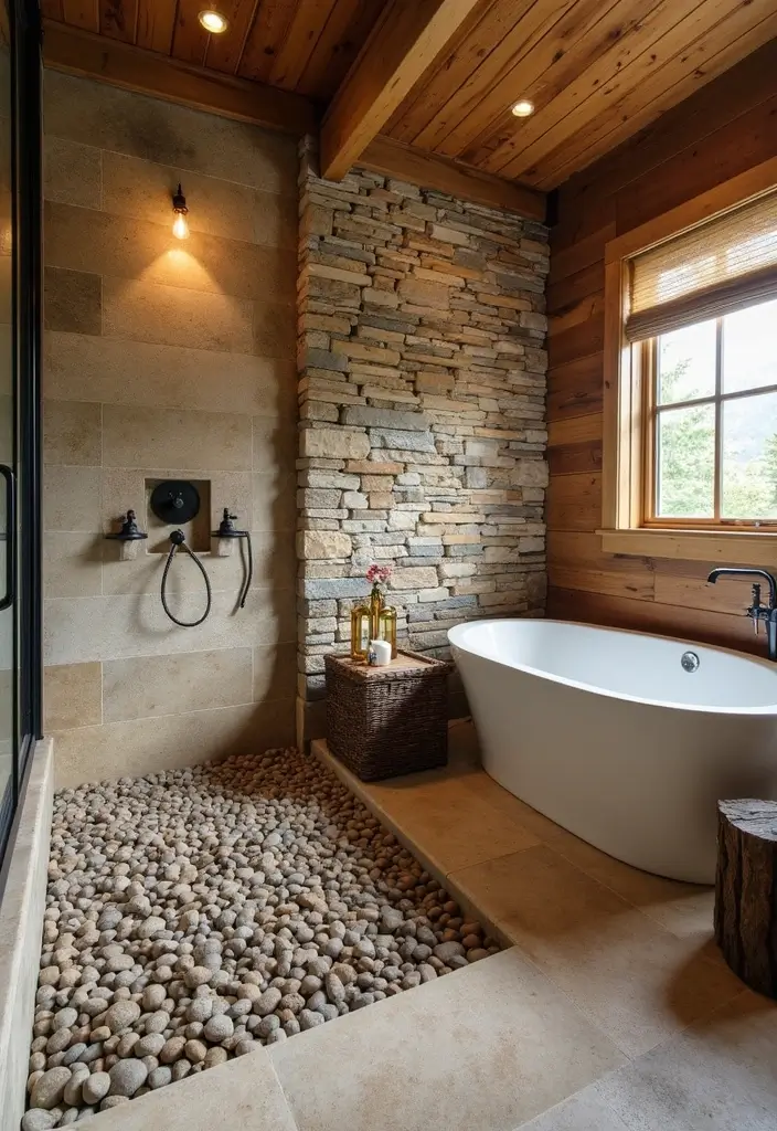 25+ Cabin Bathroom Ideas for a Cozy Rustic Vibe 6 25+ Cabin Bathroom Ideas for a Cozy Rustic Vibe - 6. Natural Stone Accents