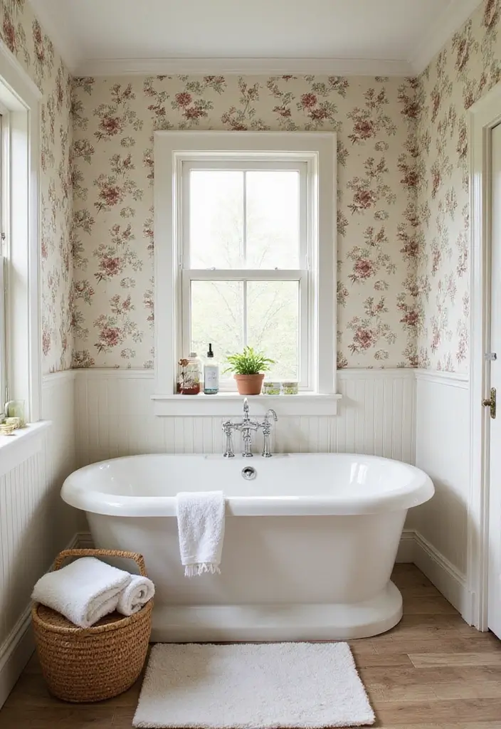 25+ Country Bathroom Ideas for a Rustic Feel 10 25+ Country Bathroom Ideas for a Rustic Feel - 10. Farm-Inspired Wallpaper
