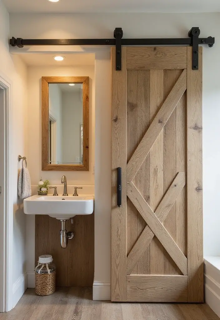 25+ Country Bathroom Ideas for a Rustic Feel 11 25+ Country Bathroom Ideas for a Rustic Feel - 11. Barn Door Accents
