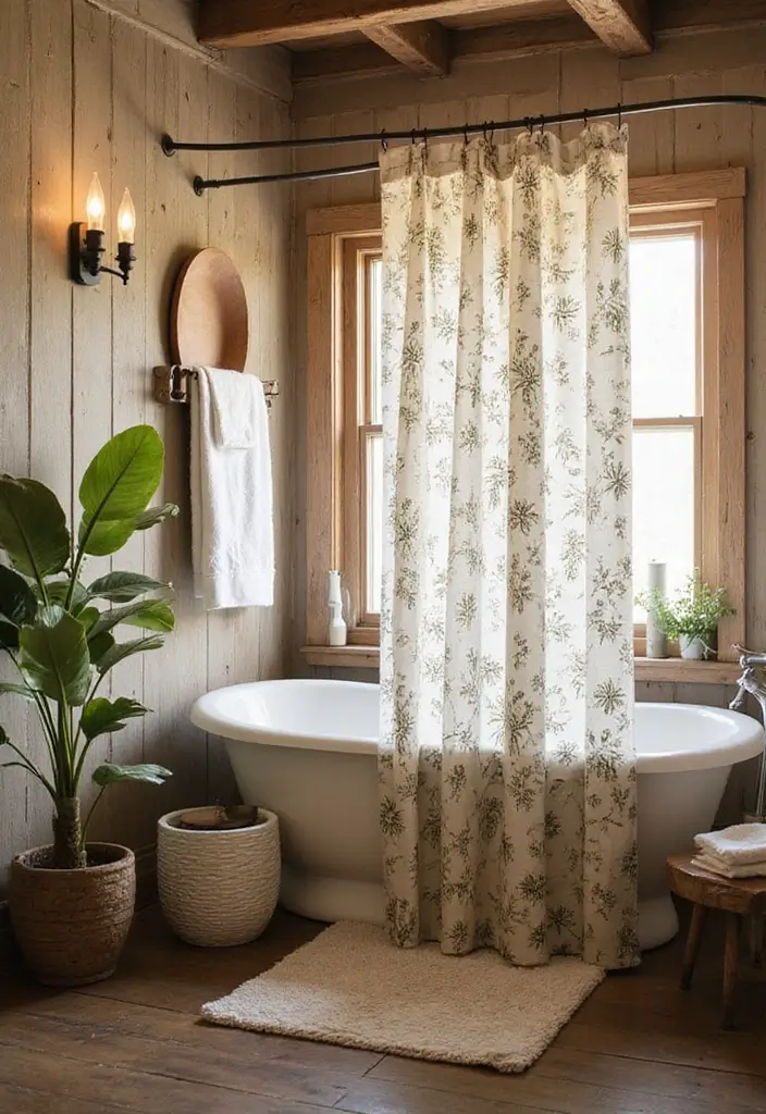 25+ Country Bathroom Ideas for a Rustic Feel 15 25+ Country Bathroom Ideas for a Rustic Feel - 15. Charming Shower Curtains