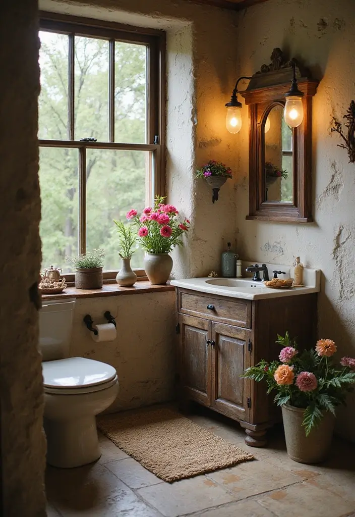 25+ Country Bathroom Ideas for a Rustic Feel 17 25+ Country Bathroom Ideas for a Rustic Feel - 17. Floral Arrangements