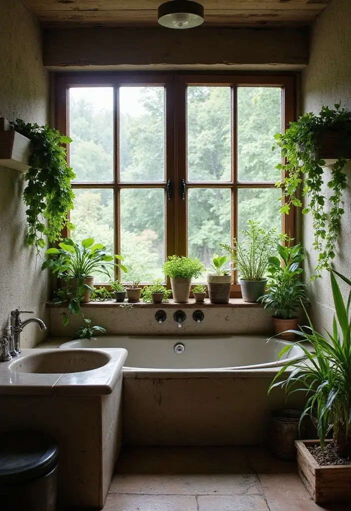 25+ Country Bathroom Ideas for a Rustic Feel 23 25+ Country Bathroom Ideas for a Rustic Feel - 23. Greenery and Plants