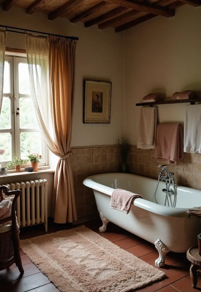 25+ Country Bathroom Ideas for a Rustic Feel 8 25+ Country Bathroom Ideas for a Rustic Feel - 8. Cozy Textiles