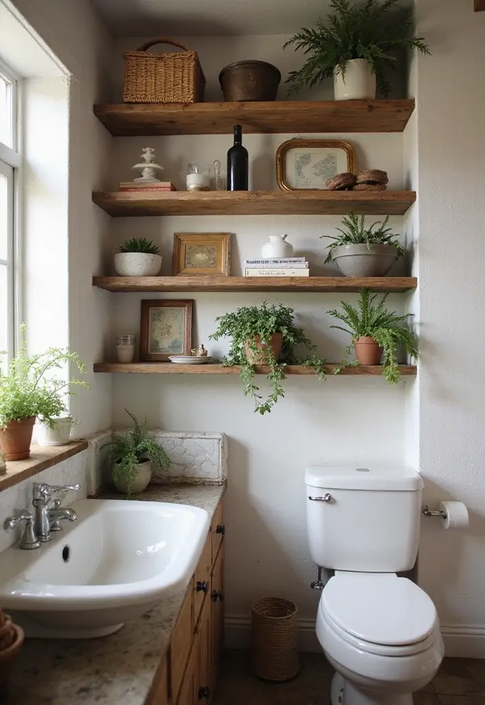 25+ Country Bathroom Ideas for a Rustic Feel 9 25+ Country Bathroom Ideas for a Rustic Feel - 9. Rustic Shelving