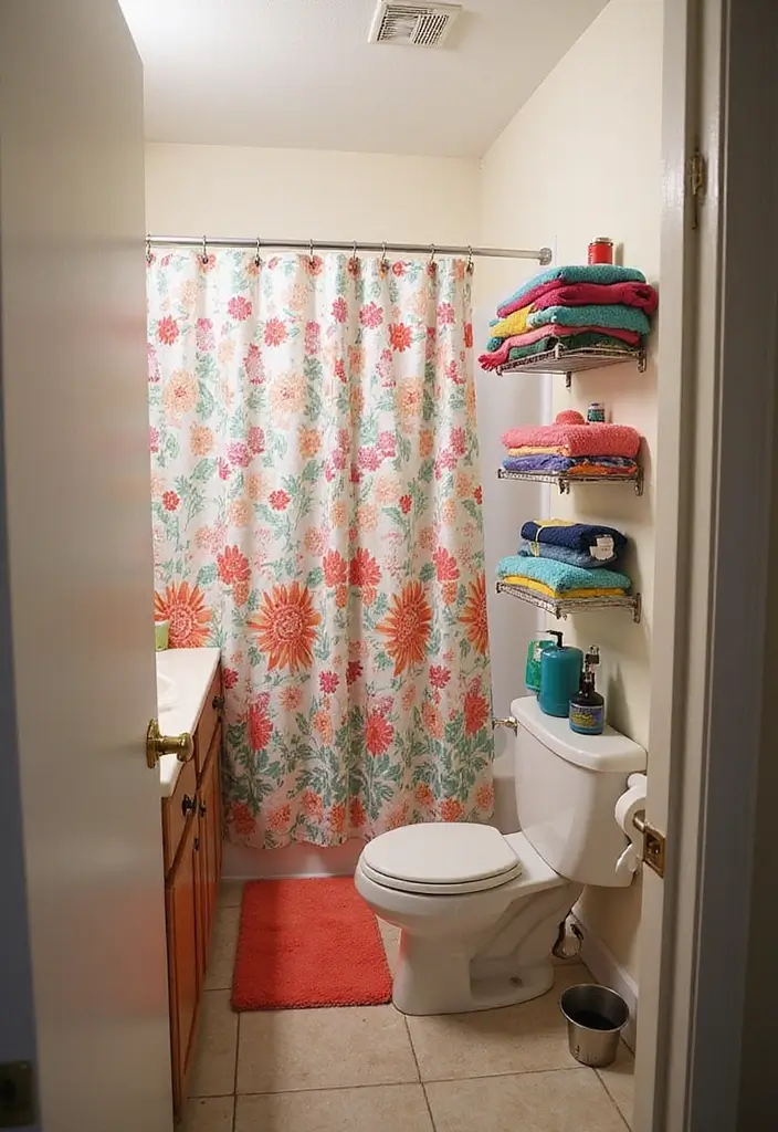 25+ Dorm Bathroom Ideas Every Student Will Love - 1. Colorful Shower Curtains